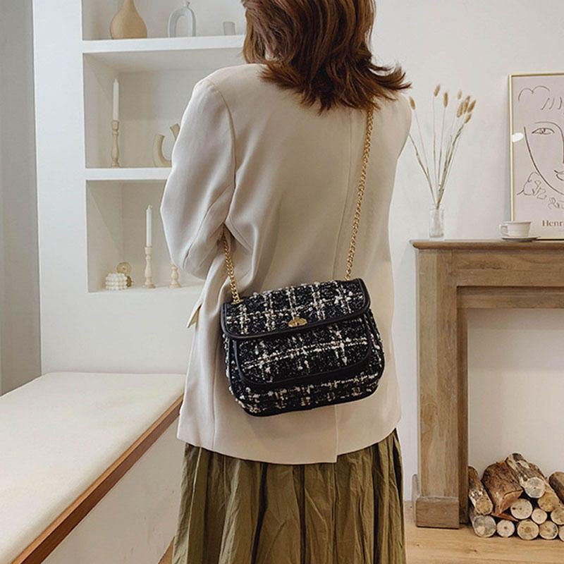 Dame Mix Farge Woven Woolen Vintage Chain Bag Clutch Bag Crossbody Bag