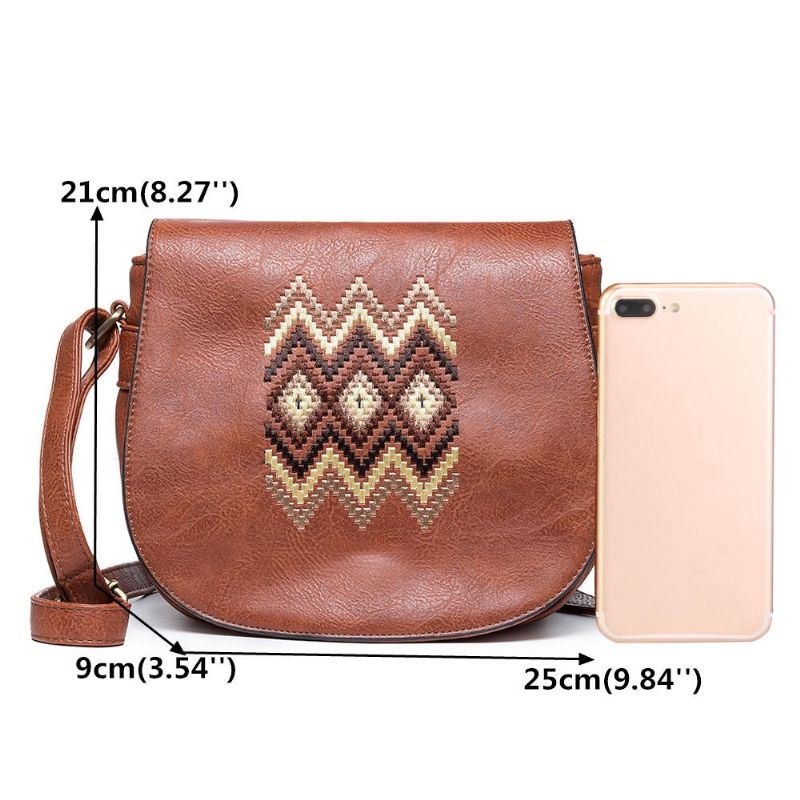 Dame National Pu Leather Brodery Crossbody Bag