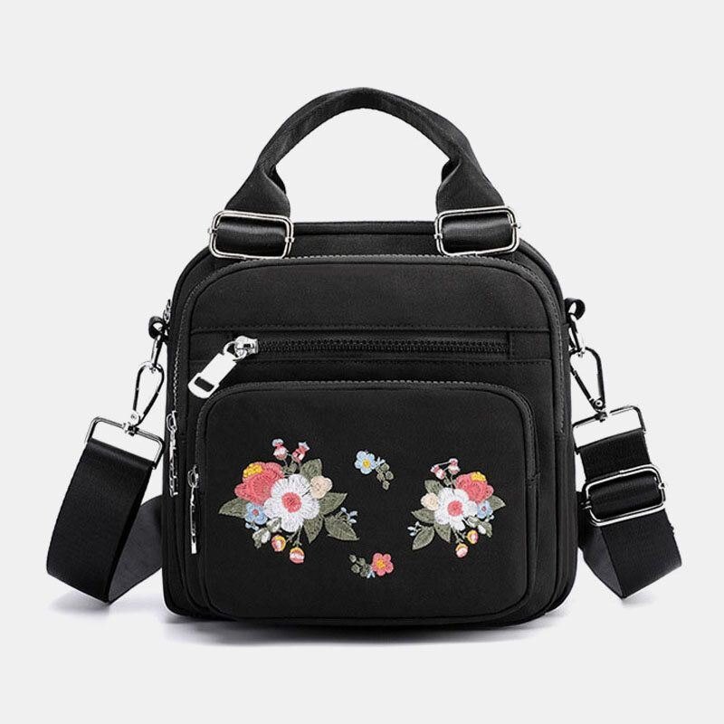 Dame Nylon Mote Brodert Crossbody Bag Skulderveske Håndveske