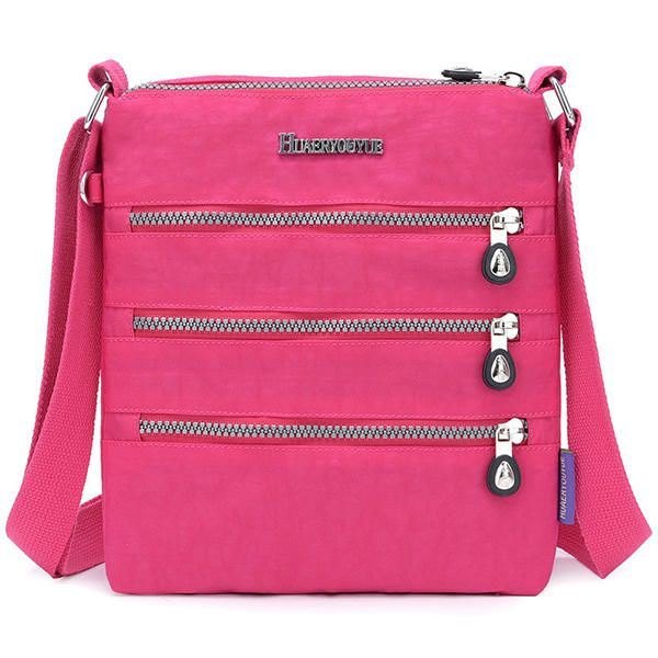 Dame Nylon Multi-lommer Vanntett Crossbody Bag