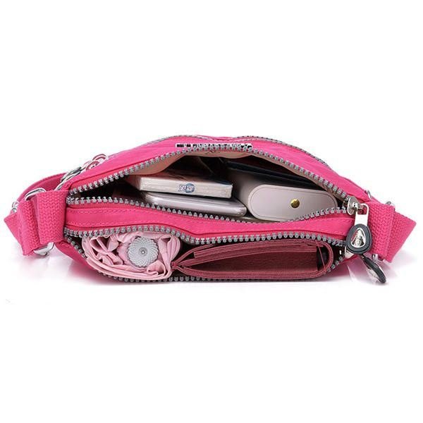 Dame Nylon Multi-pocket Fritid Crossbody Bag Solid Skulderveske