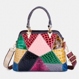 Dame Oljevoks Ekte Skinn Patchwork Håndveske Crossbody Bag Skulderveske