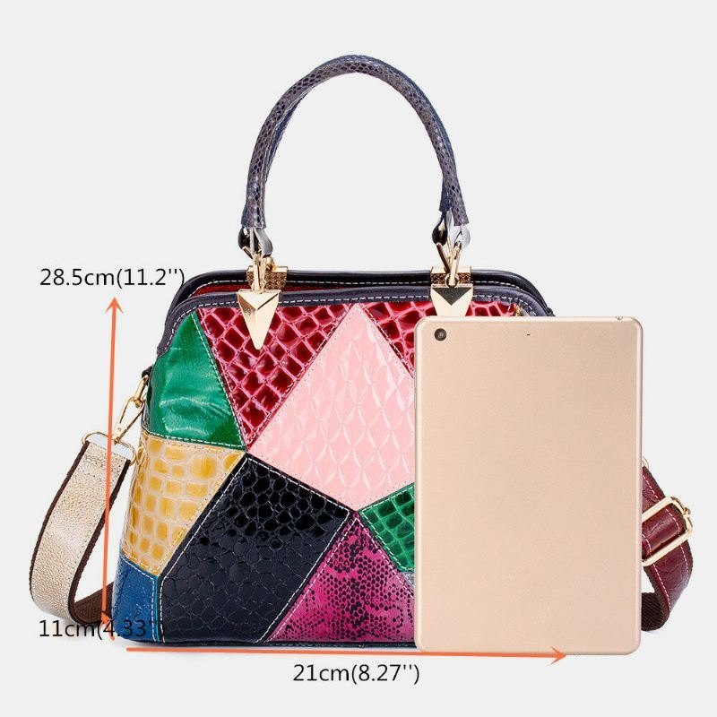 Dame Oljevoks Ekte Skinn Patchwork Håndveske Crossbody Bag Skulderveske