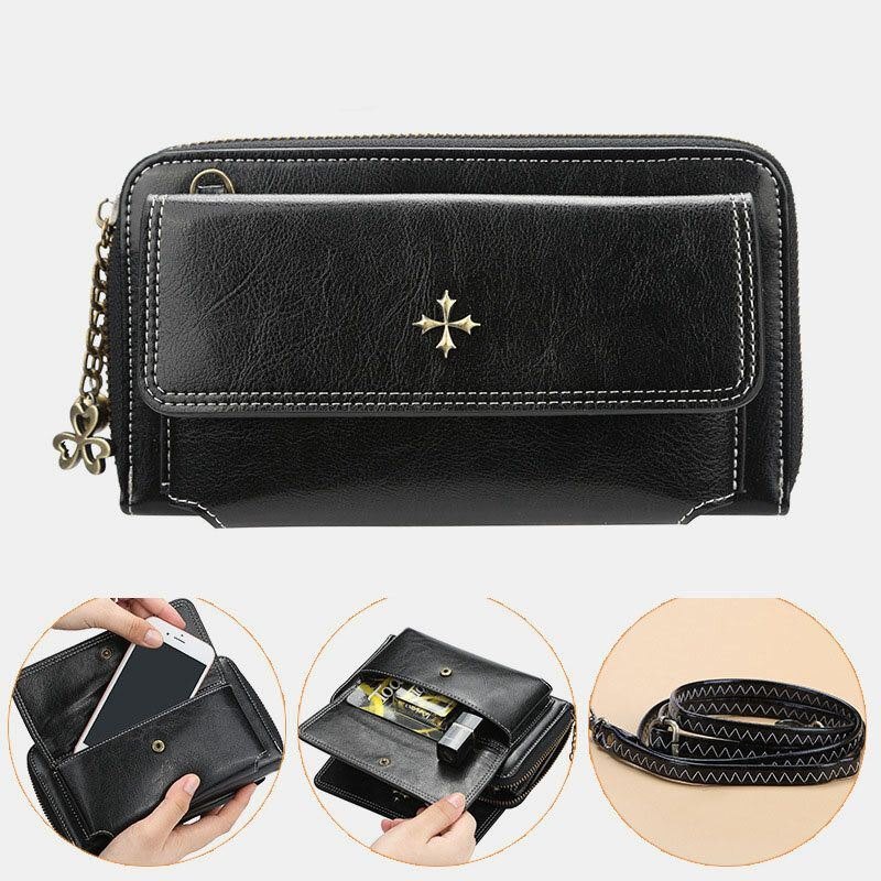 Dame Pu Lær Cross Flower Dusk Stor Kapasitet Multi-card Slot Telefonveske Crossbody Bag Skulderveske