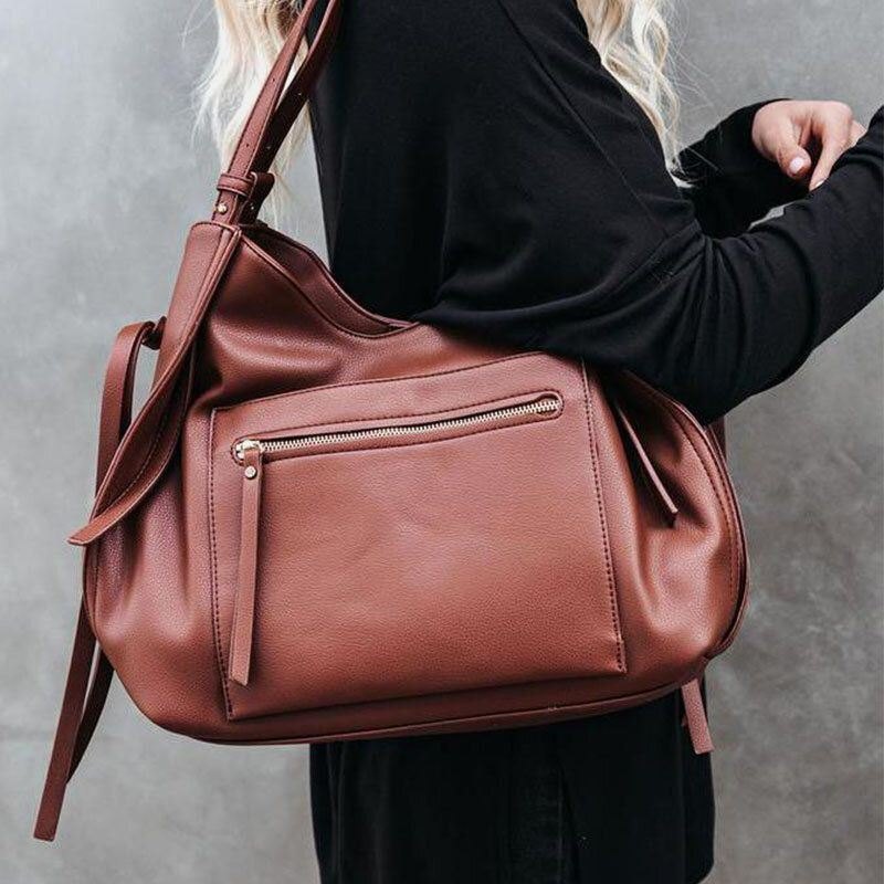 Dame Pu Leather Anti-tyveri Skulderveske Vintage Crossbody Bag Med Stor Kapasitet Håndveske Tote