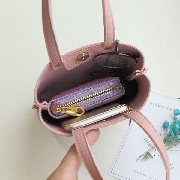 Dame Pu Leather Candy Color Small Handbag Telefonveske Skulderveske Crossbody Bag