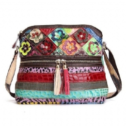 Dame Pu Leather Floral Vintage Casual Crossbody Bag Skulderveske