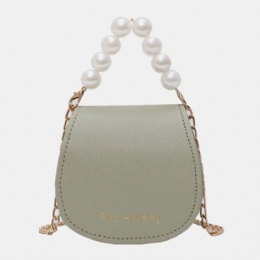 Dame Pu Leather Pearl Chain Håndveske Skulderveske Crossbody-vesker