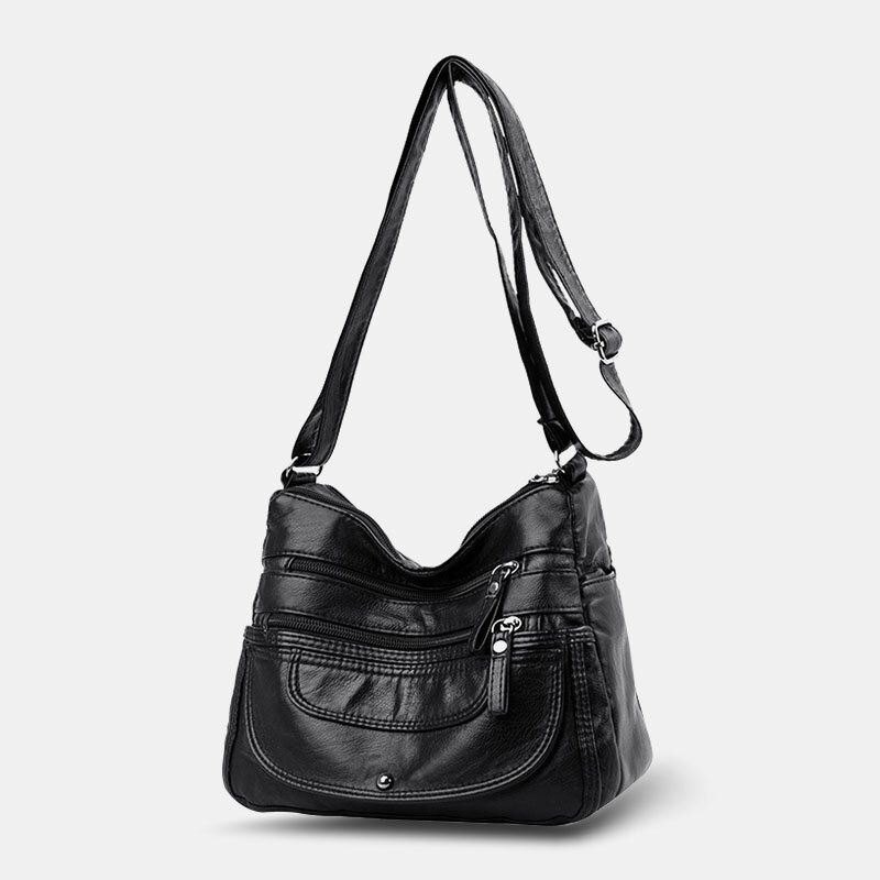 Dame Pu-skinn Med Stor Kapasitet Multilomme Uformelle Crossbody-vesker Skulderveske