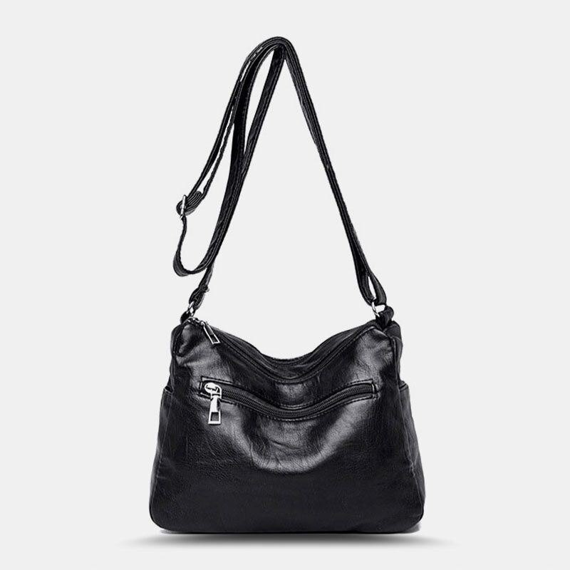 Dame Pu-skinn Med Stor Kapasitet Multilomme Uformelle Crossbody-vesker Skulderveske