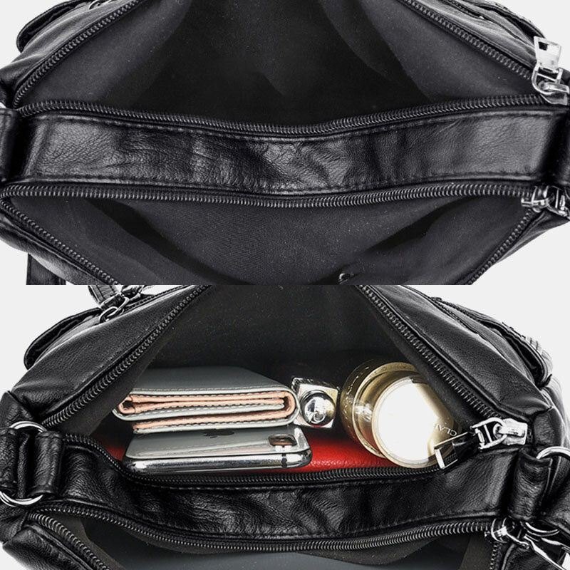 Dame Pu-skinn Med Stor Kapasitet Multilomme Uformelle Crossbody-vesker Skulderveske