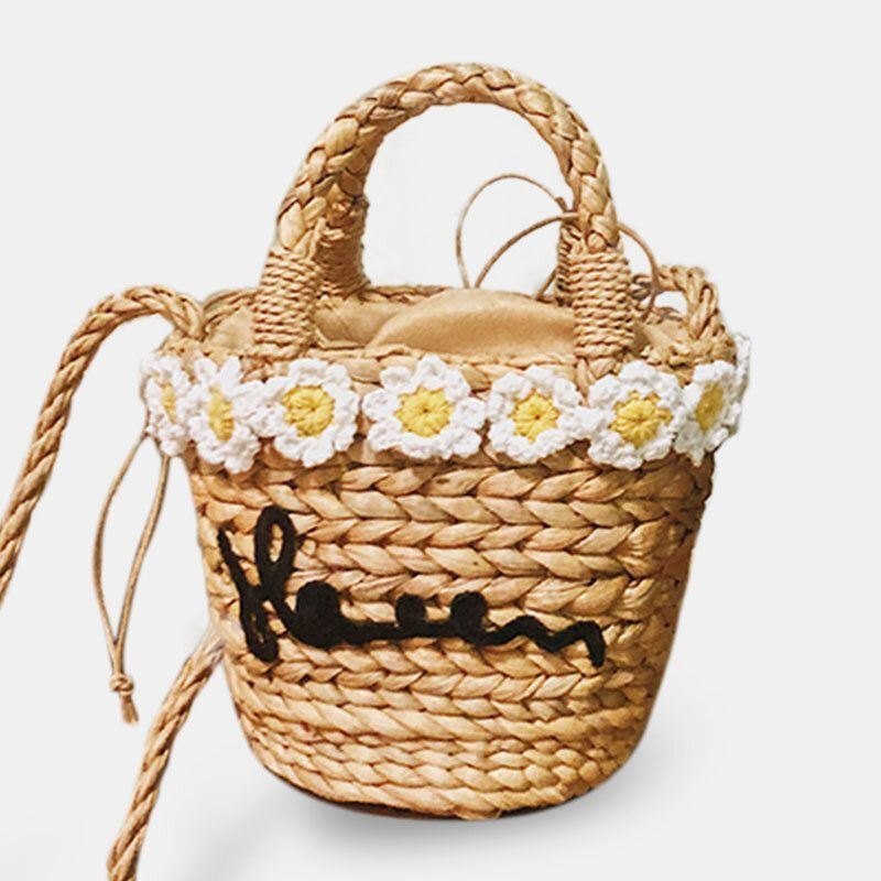 Dame Reise Daisy Beach Weave Straw Crossbody Bag Bucket Bag