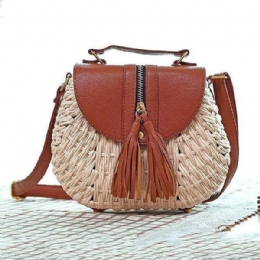 Dame Reise Straw Beach Bags Tassel Patchwork Crossbody Bag