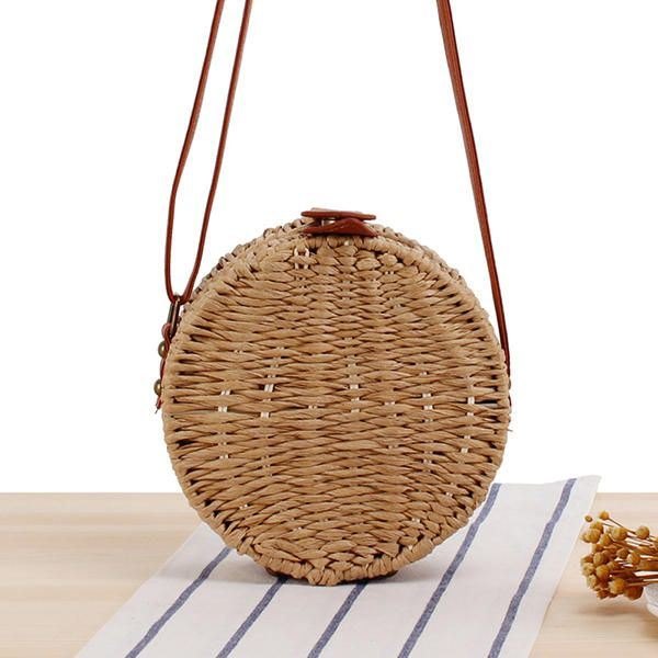 Dame Rundvevd Halm Crossbody Bag Solid Beach Bag