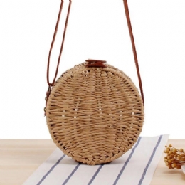 Dame Rundvevd Halm Crossbody Bag Solid Beach Bag