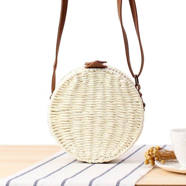 Dame Rundvevd Halm Crossbody Bag Solid Beach Bag