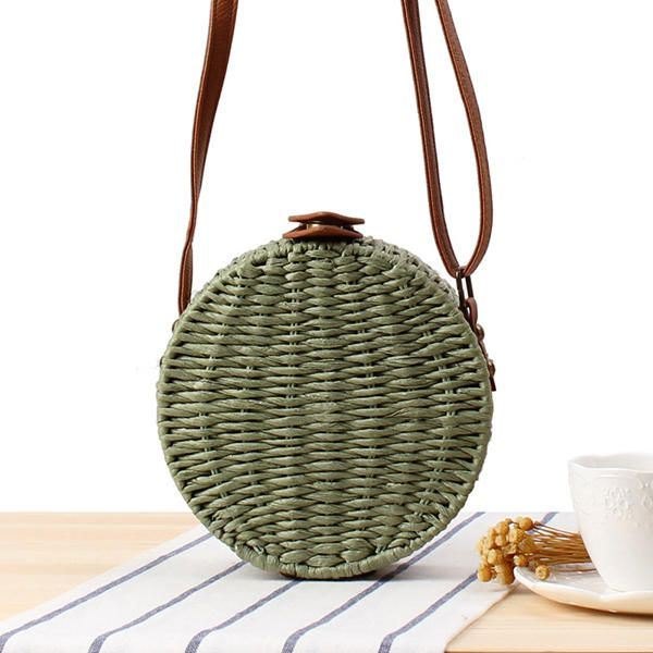 Dame Rundvevd Halm Crossbody Bag Solid Beach Bag