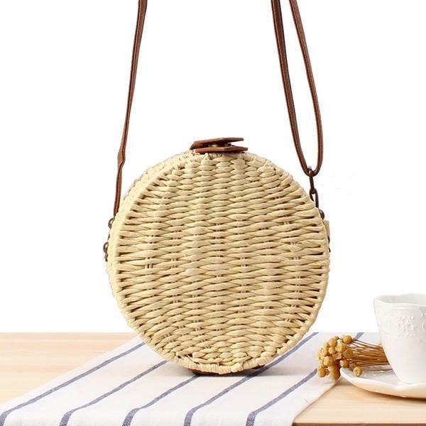 Dame Rundvevd Halm Crossbody Bag Solid Beach Bag