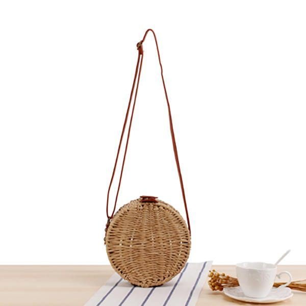 Dame Rundvevd Halm Crossbody Bag Solid Beach Bag