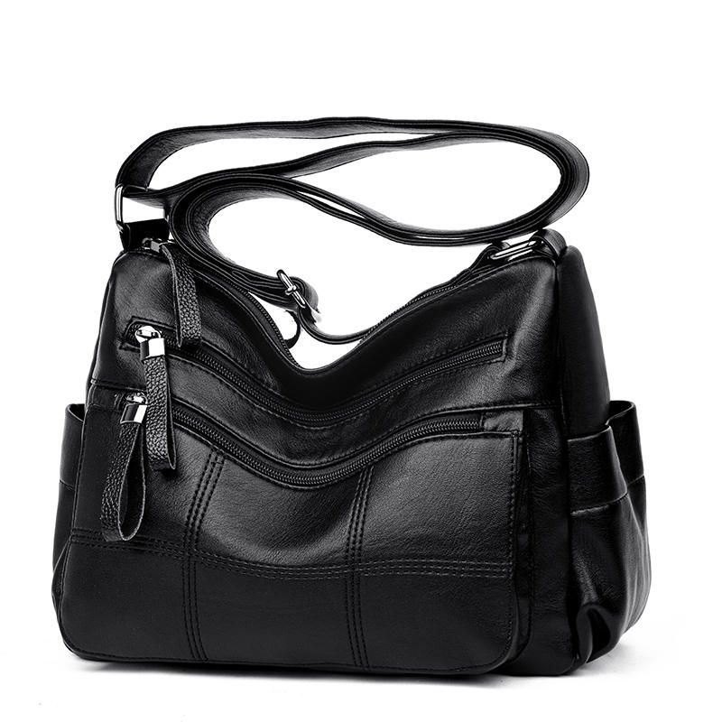 Dame Solid Multi-slot Myk Skinn Crossbody Bag Leisure Stitching Messenger Bag