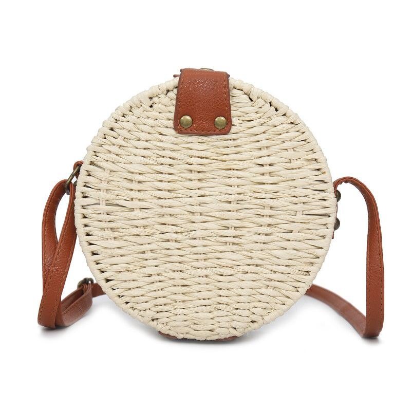 Dame Sommer Rund Strå Skulderveske Vintage Woven Beach Tote Crossbody Håndveske