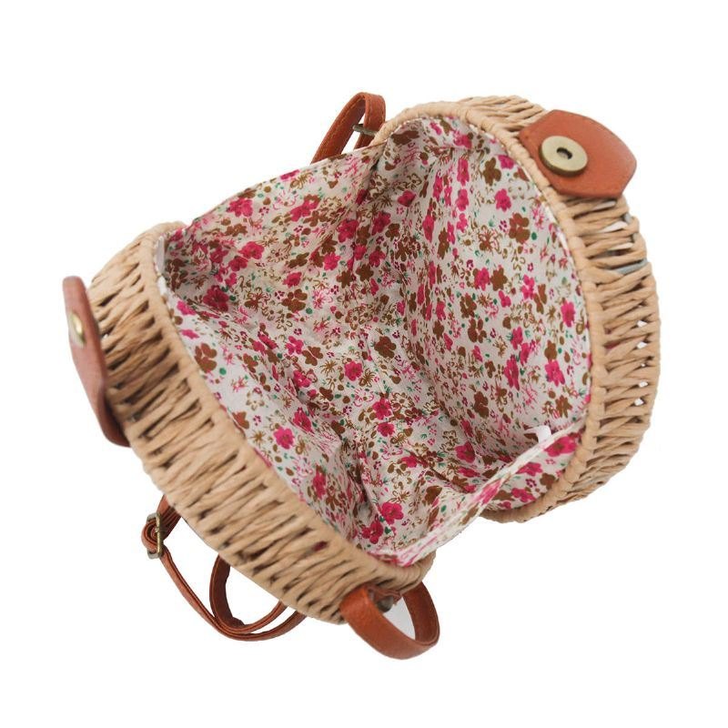 Dame Sommer Rund Strå Skulderveske Vintage Woven Beach Tote Crossbody Håndveske