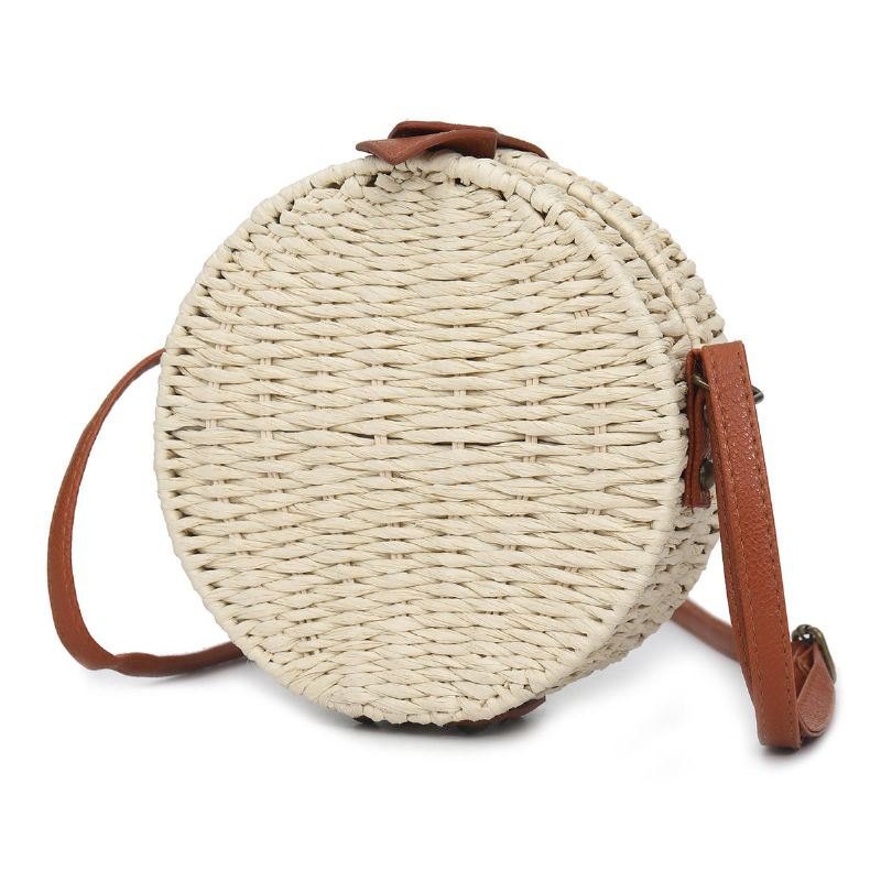 Dame Sommer Rund Strå Skulderveske Vintage Woven Beach Tote Crossbody Håndveske