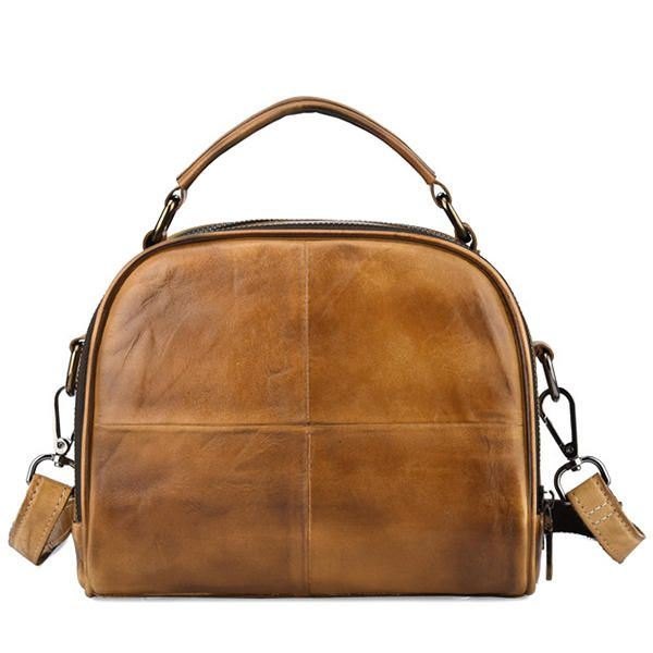 Dame Vintage Ekte Skinn Håndlaget Børstefarge Håndvesker Sying Crossbody-vesker