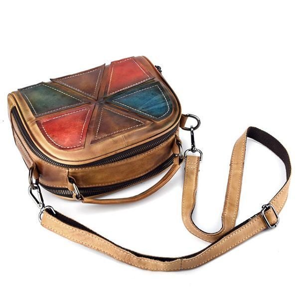 Dame Vintage Ekte Skinn Håndlaget Børstefarge Håndvesker Sying Crossbody-vesker