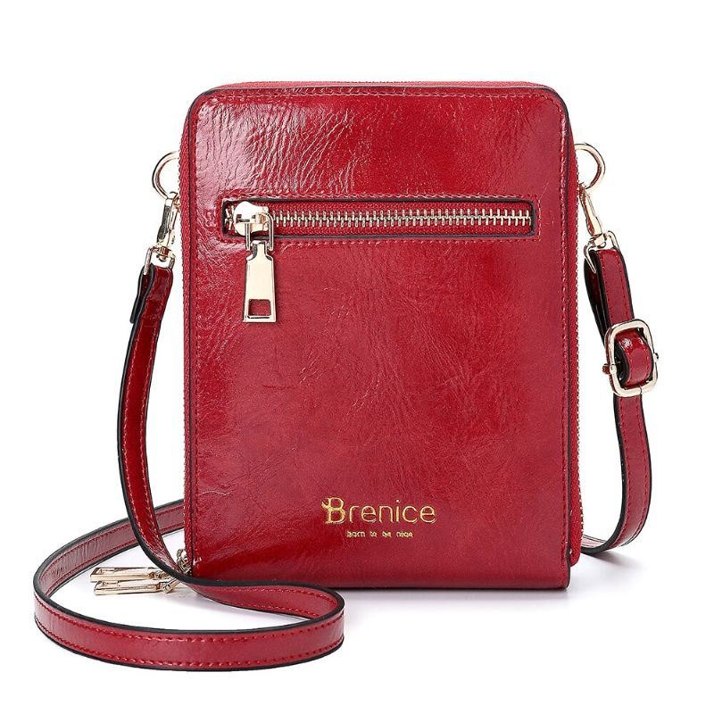 Damedesign Multifunksjonstelefonveske Oljevoksskinn Crossbody-veske