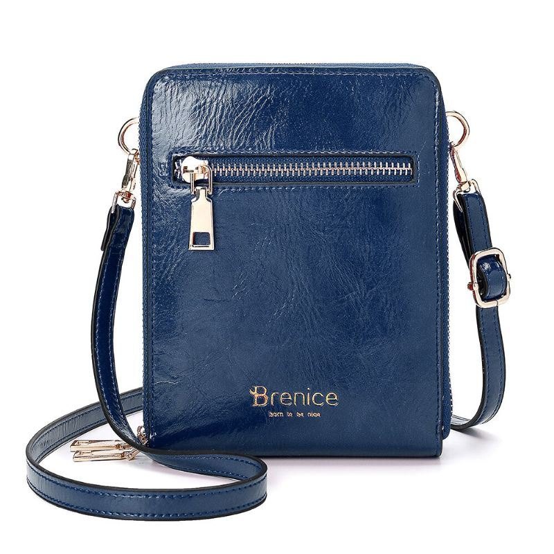 Damedesign Multifunksjonstelefonveske Oljevoksskinn Crossbody-veske