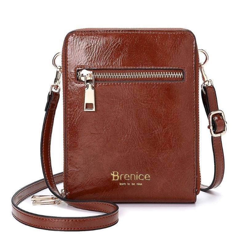 Damedesign Multifunksjonstelefonveske Oljevoksskinn Crossbody-veske