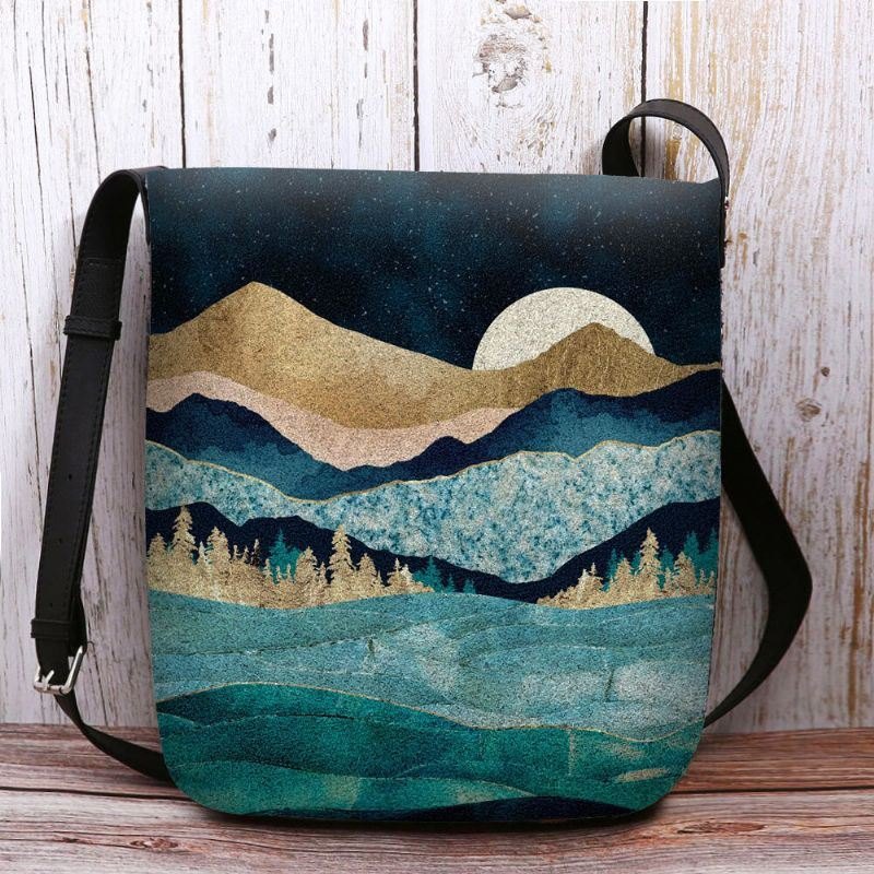 Damefilt Mountain Treetop Landscape Print Bag Crossbody Bag Skulderveske