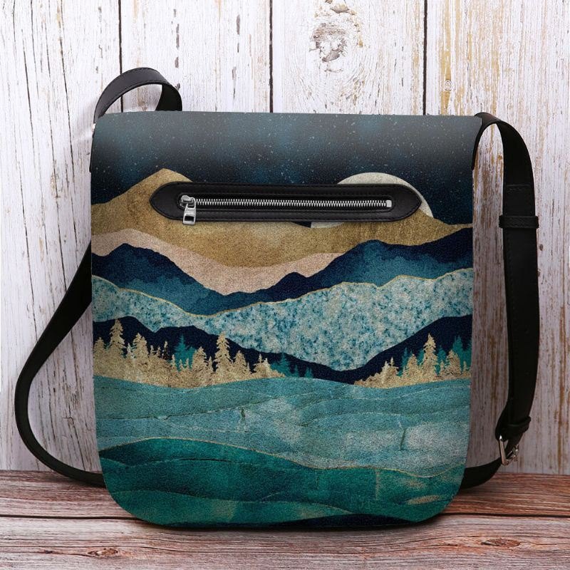 Damefilt Mountain Treetop Landscape Print Bag Crossbody Bag Skulderveske