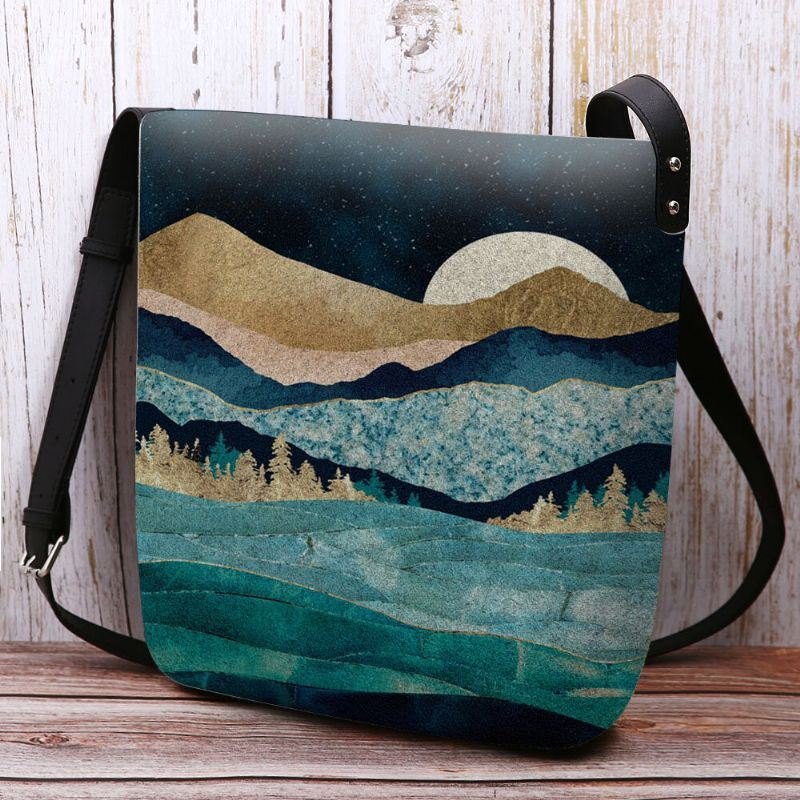 Damefilt Mountain Treetop Landscape Print Bag Crossbody Bag Skulderveske