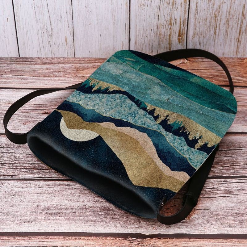 Damefilt Mountain Treetop Landscape Print Bag Crossbody Bag Skulderveske