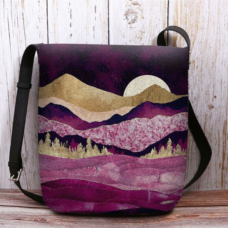 Damefilt Mountain Treetop Landscape Print Bag Crossbody Bag Skulderveske