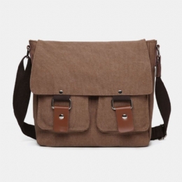 Dobbel Frontlomme For Herre Med Stor Kapasitet Crossbody-veske Retro Canvas Horisontal Ensfarget Anti-tyveri Skulderveske