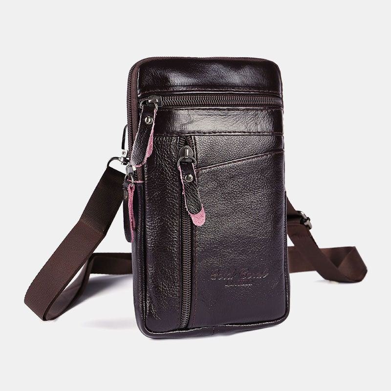 Ekte Lær Herre Med Stor Kapasitet Vintage 6.5 Tommers Telefonveske Midjeveske Crossbody-veske Skulderveske