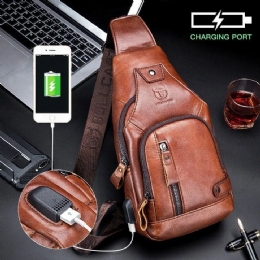 Ekte Lær Usb-lading For Herre Stor Kapasitet Business Casual Brystveske Skulder Crossbody-veske