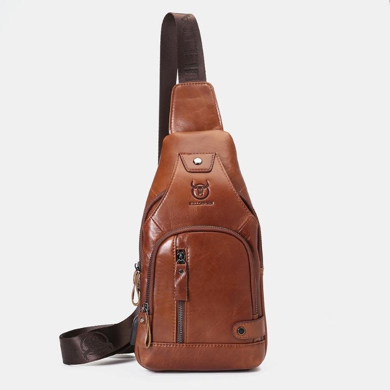 Ekte Lær Usb-lading For Herre Stor Kapasitet Business Casual Brystveske Skulder Crossbody-veske