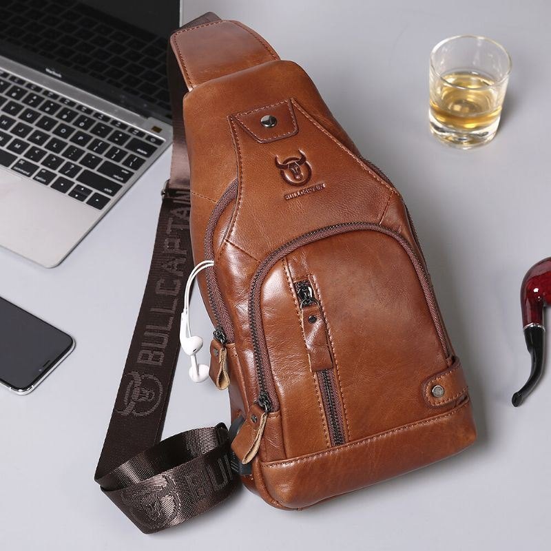 Ekte Lær Usb-lading For Herre Stor Kapasitet Business Casual Brystveske Skulder Crossbody-veske