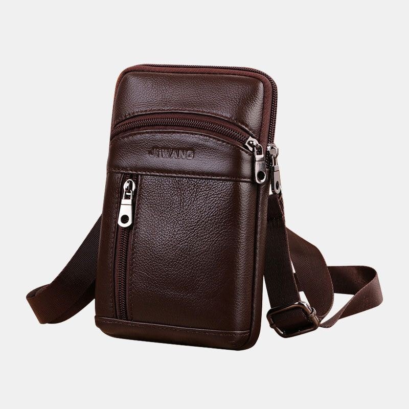 Ekte Skinn For Herre 6.5 Tommer Retro Telefonveske Belteveske Crossbody-veske