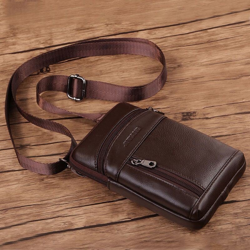 Ekte Skinn For Herre 6.5 Tommer Retro Telefonveske Belteveske Crossbody-veske