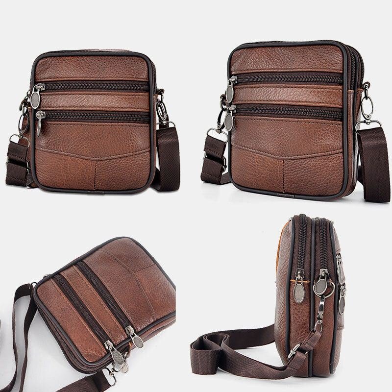 Ekte Skinn For Herre Med Stor Kapasitet Business Multi-carry Crossbody-veske