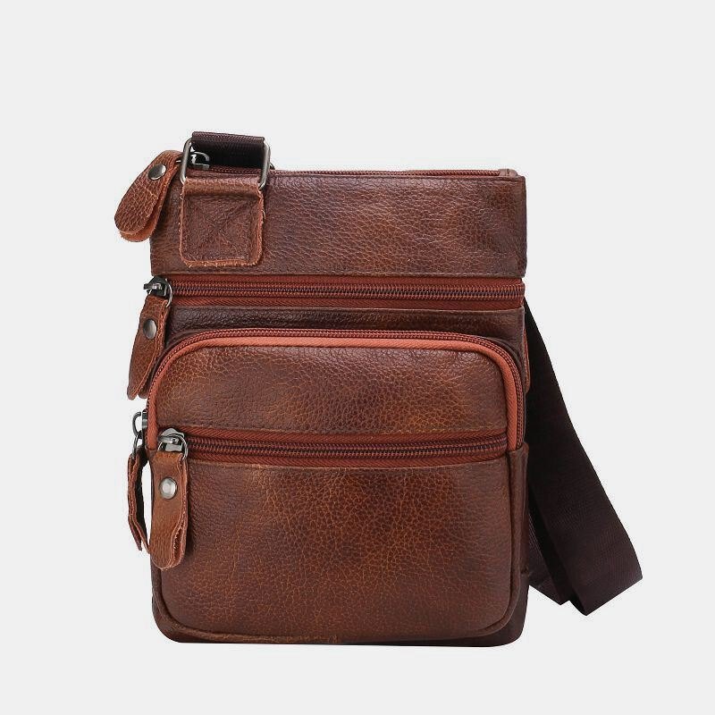 Ekte Skinn For Herre Med Stor Kapasitet Vanntett Slitesterk Crossbody-veske