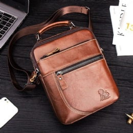 Ekte Skinn For Herre Retro Business Casual Ensfarget Skinn Kuskinn Skulderveske Crossbody Veske