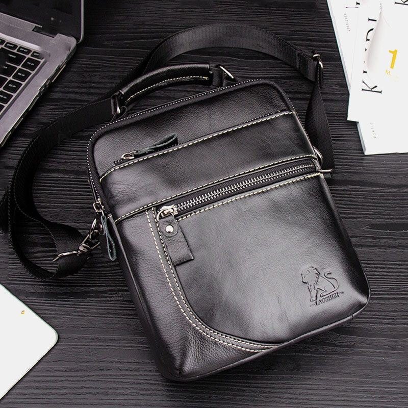 Ekte Skinn For Herre Retro Business Casual Ensfarget Skinn Kuskinn Skulderveske Crossbody Veske