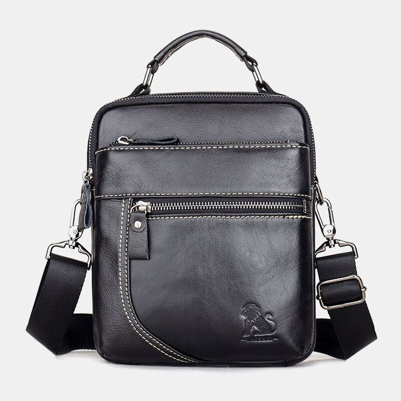 Ekte Skinn For Herre Retro Business Casual Ensfarget Skinn Kuskinn Skulderveske Crossbody Veske