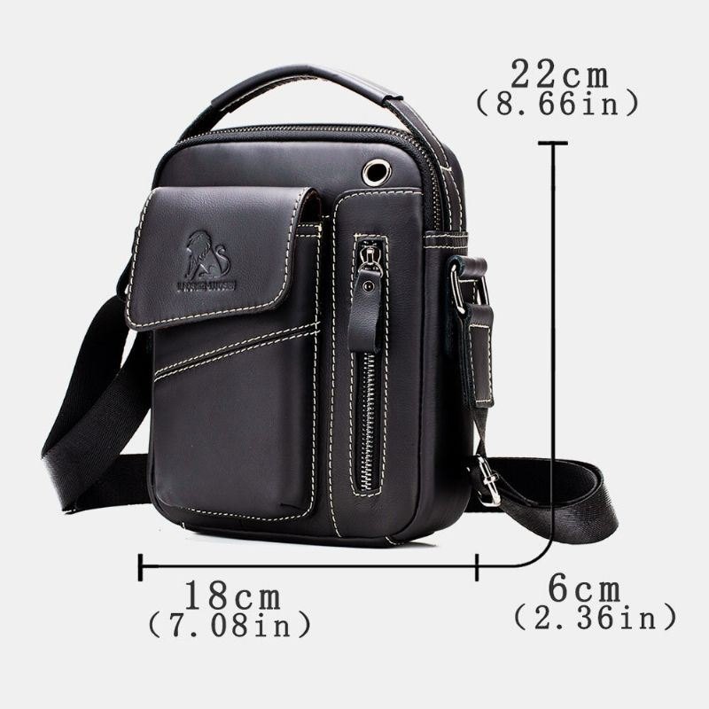 Ekte Skinn For Herre Slitasjebestandig Hodetelefonhull Multilomme Vintage Crossbody Bag Skulderveske